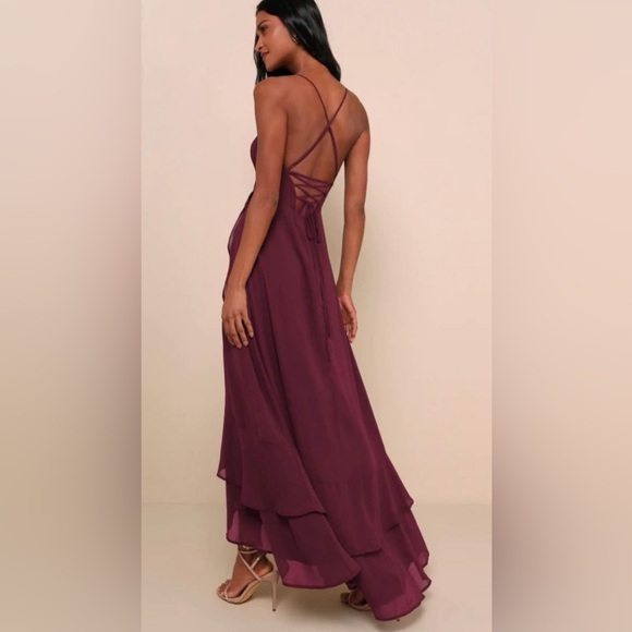 Gorgeous Lulus Lace Up High Low Maxi VNeck Spaghetti Strap Size S - Picture 2 of 16